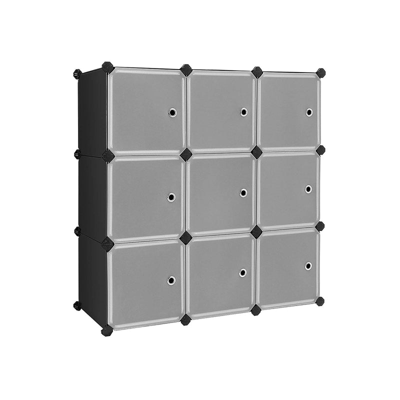 9 -Cube Storage Organizator - Dulap din plastic - cu uși - negru