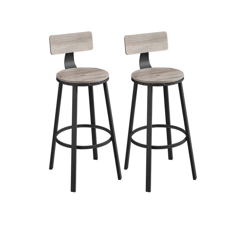 Tabourets de bar - ensemble de 2 - avec dossier - siège en bois - noir gris