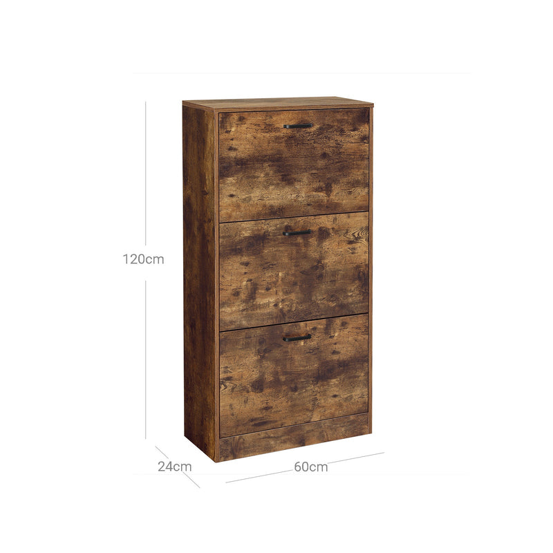 Schoenenkast - Met 3 klapdeuren - 3-laags - Houten opbergkast - Perfect voor smalle ingang - 60 x 24 x 120 cm