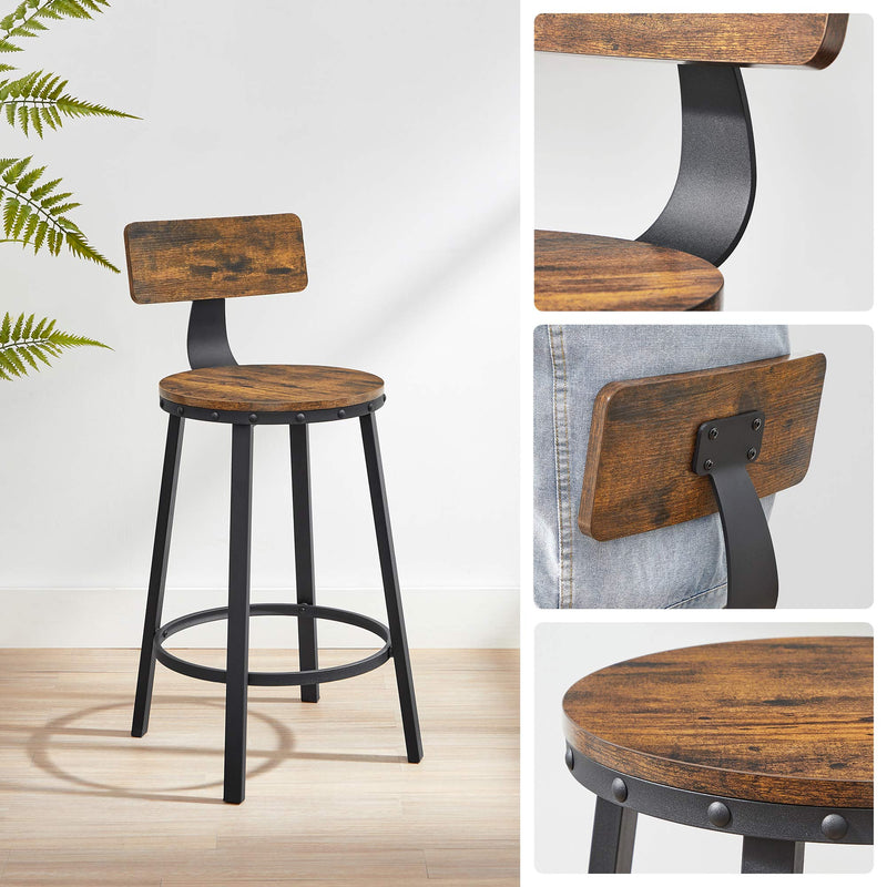 Tabourets de bar ensemble de 2 - style industriel - brun vintage / noir