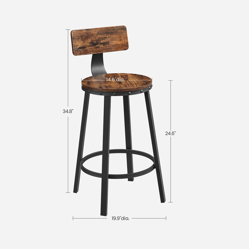 Tabourets de bar ensemble de 2 - style industriel - brun vintage / noir