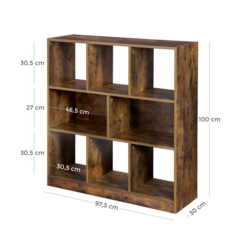 Bibliotecă - Cabinet de living - Dulap de depozitare - Kubus Board - cu compartimente deschise - Brown Vintage