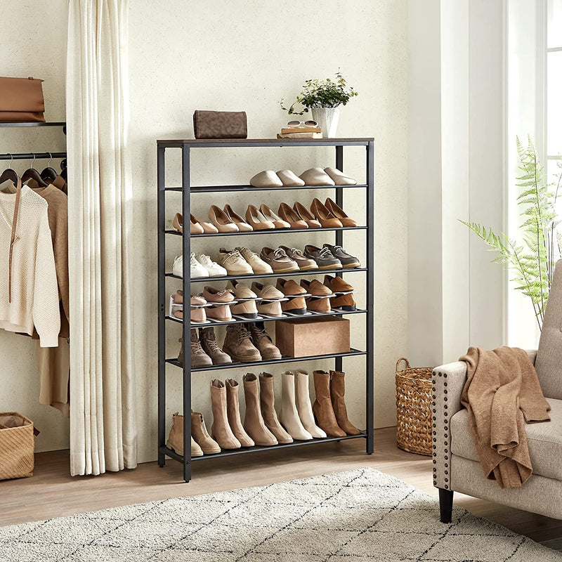 Rack à chaussures - avec 7 étagères de grille - Rack de rangement - Brown-Black