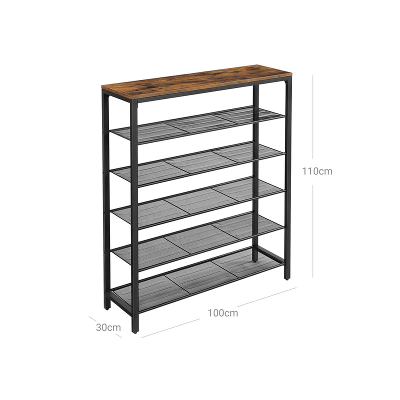 Shoe Cabinet - Shoe Rack - Med 5 rasternivåer - En generös yta - Metallram - Industriell design