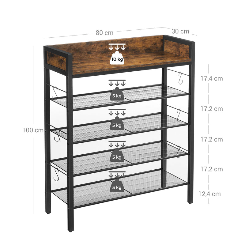 Sko rack - Skodabinet - 4 tidsplaner - Industriel stil - Brun sort