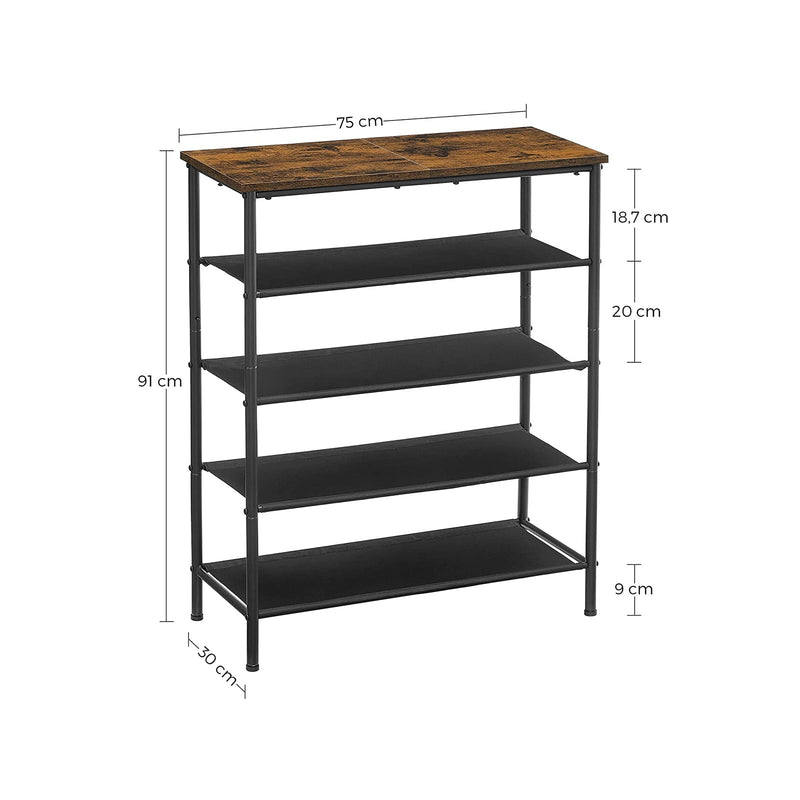 Rack à chaussures - avec 4 étagères - planches de tissu - Design industriel