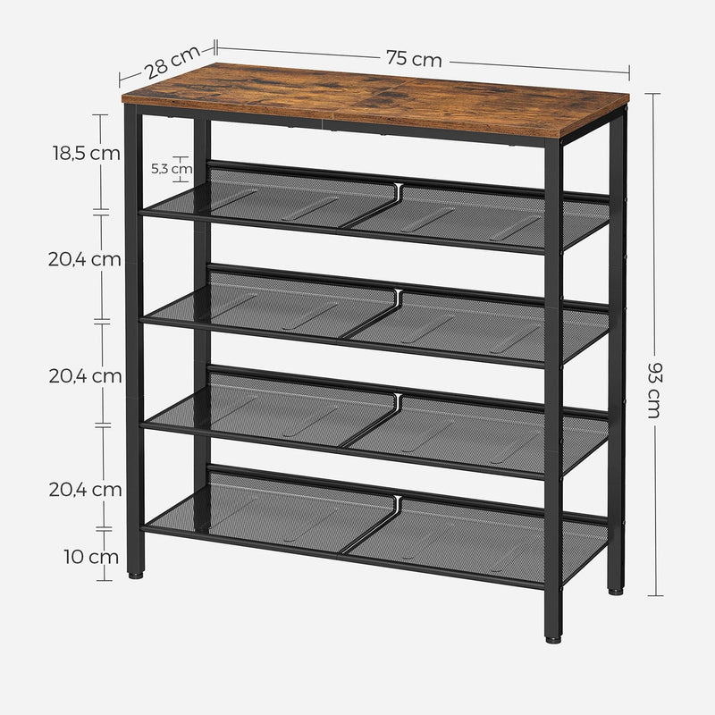 Shoe Rack med 5 nivåer och yta för väskor - Industrial - brun / svart