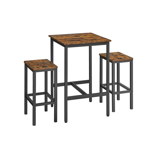 Eettafel - Hoge tafel - Met 2 stoelen - Metalen frame - Houtenblad