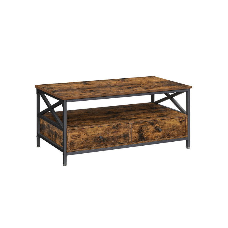 Soffbord - vardagsrumsbord - med lådor - 100 x 55 x 45 cm - soffa bord - metallram - brun