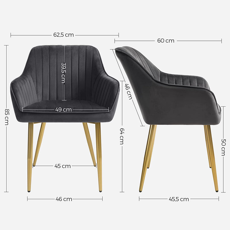 Chaises de salle à manger - chaise rembourrée - fauteuil - avec des jambes en métal - Velvet - noir