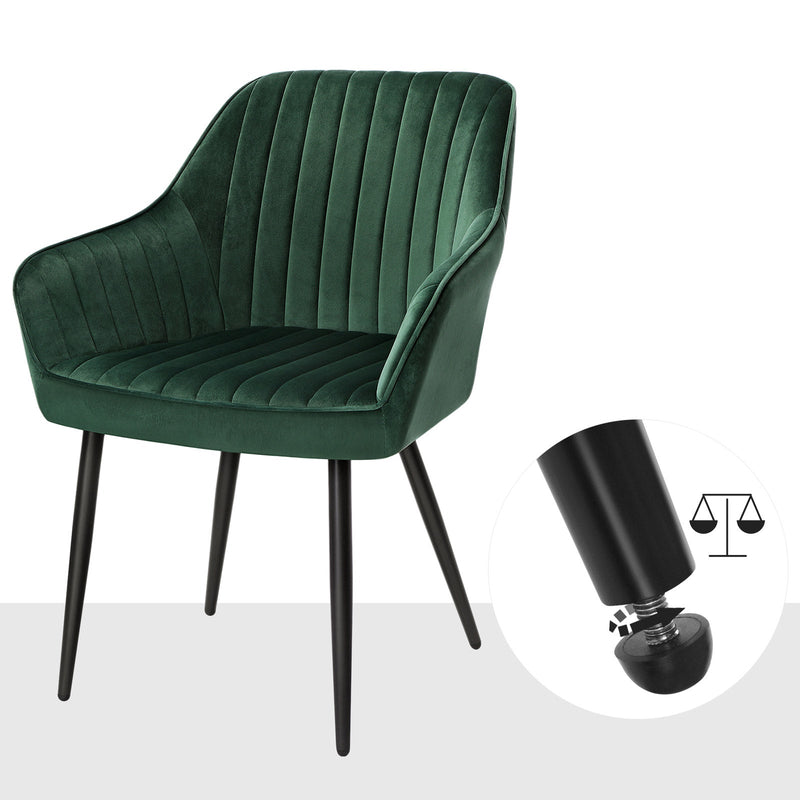 Eetkamerstoelen - Fauteuil - Gestoffeerde stoelen - Set van 6 - Met armleuningen - Metalen poten - Fluwelen bekleding - Groen