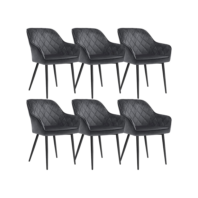 Chaises de salle à manger - chaises de cuisine - Ensemble de 6 sièges en velours - jambes en métal - gris