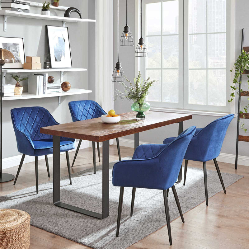 Chaise de salle à manger - chaise rembourrée - avec accoudoirs - Jamens métalliques - Upolster en velours - bleu