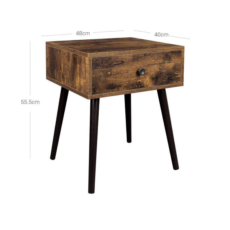 Table d'appoint - table de chevet - table basse - avec tiroir et jambes en pente - brun