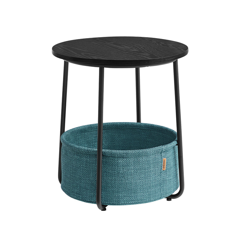 Table d'appoint ronde - avec panier de tissu - cadre en métal - bleu noir