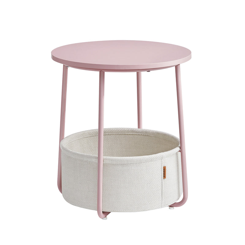 Table d'appoint ronde - avec panier de tissu - cadre en métal - rose