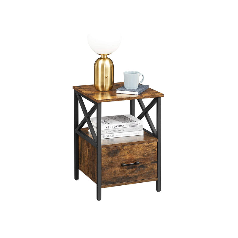 Tableau de chevet - Table d'appoint - Open de rangement en rangement - en style industriel - marron