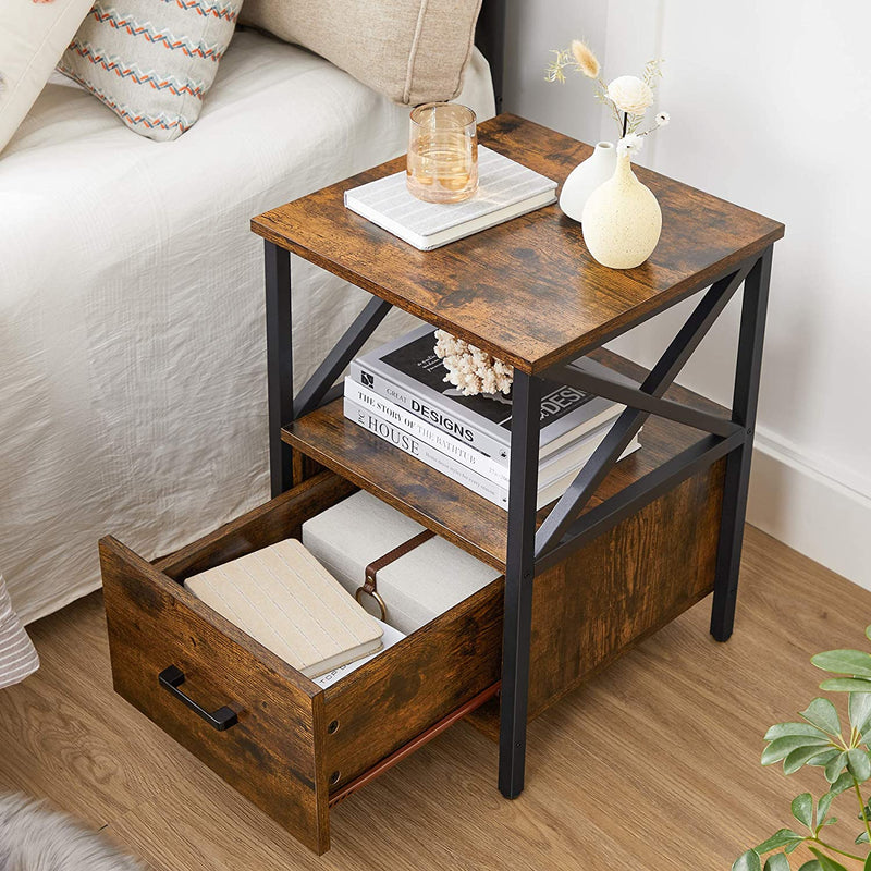 Tableau de chevet - Table d'appoint - Open de rangement en rangement - en style industriel - marron