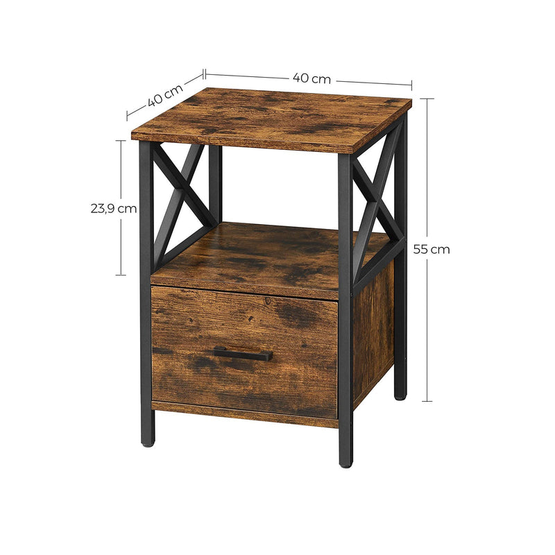 Tableau de chevet - Table d'appoint - Open de rangement en rangement - en style industriel - marron