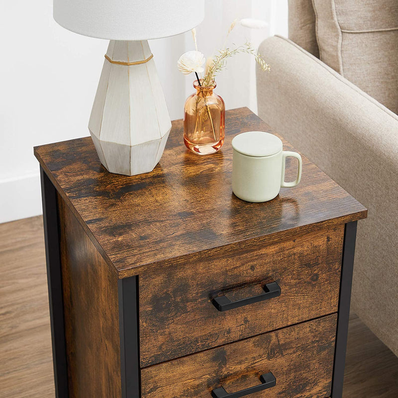 Table de chevet - avec 3 tiroirs - table d'appoint - 40 x 40 x 60 cm - Design industriel - Vintage - Brown -Black