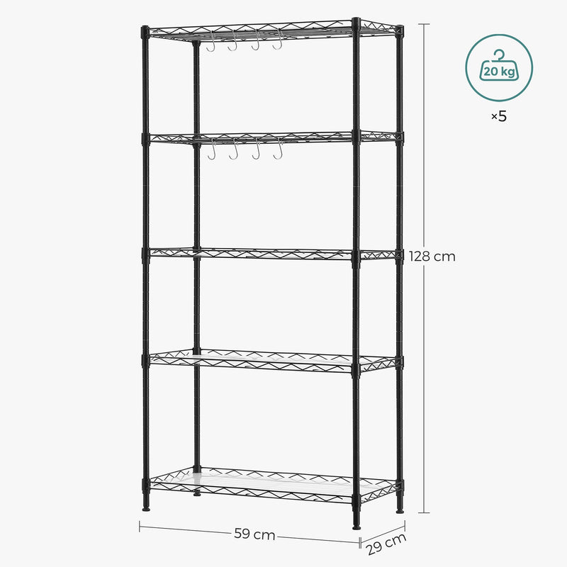 Kök rack med 5 nivåer - stående rack - höjd -justerbar rack - svart