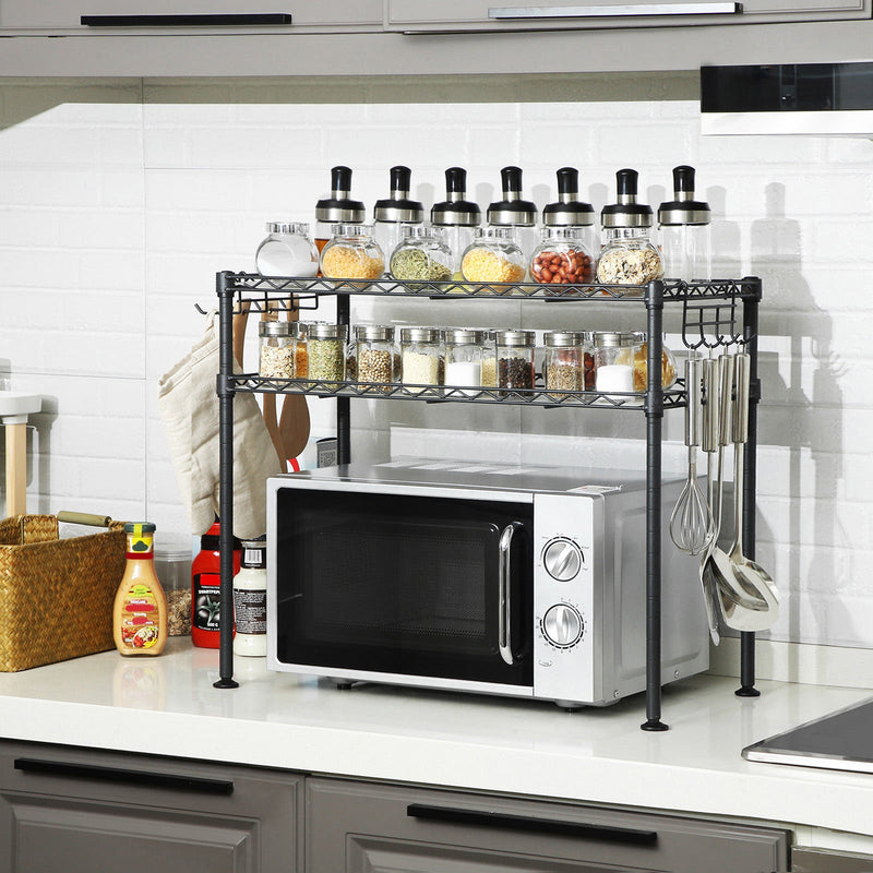 Égard de micro-ondes - Armoire de cuisine - Rack de cuisine - avec 2 étagères - noir