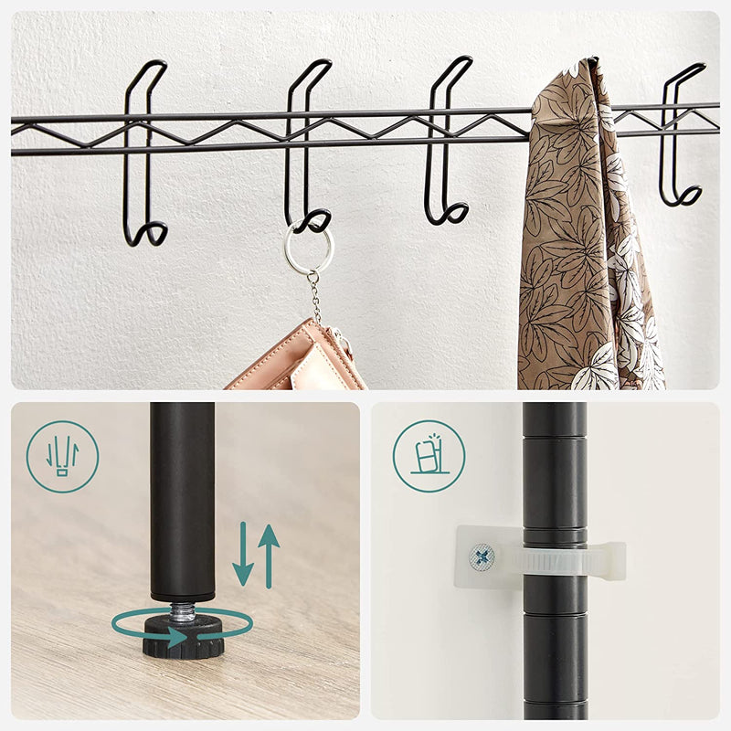 Coat Rack - Dulap - cu suport pentru încălțăminte - 16 cârlige duble - metal - negru