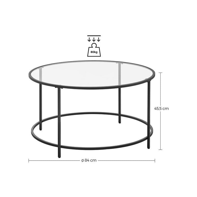 Masă de cafea - masă rotundă - masă de zi - masă laterală - masă de cafea - cu sticlă - negru