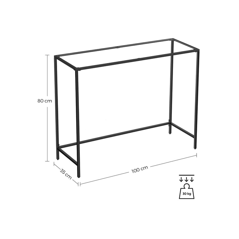 Masă consolină - masă de cafea - masă din sticlă temperată - 100 x 35 x 80 cm - tabelă de canapea modernă - picioare reglabile - negru