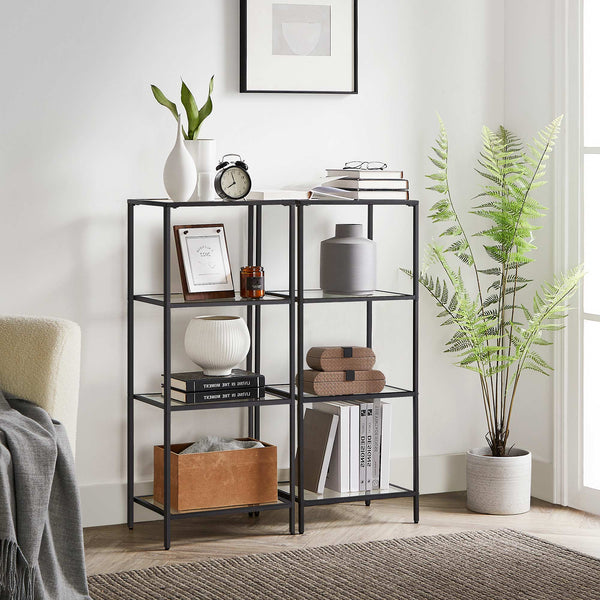 Armoire de salle de bain - armoire de cuisine - armoire à livres - 4 étagères en verre trempé - noir