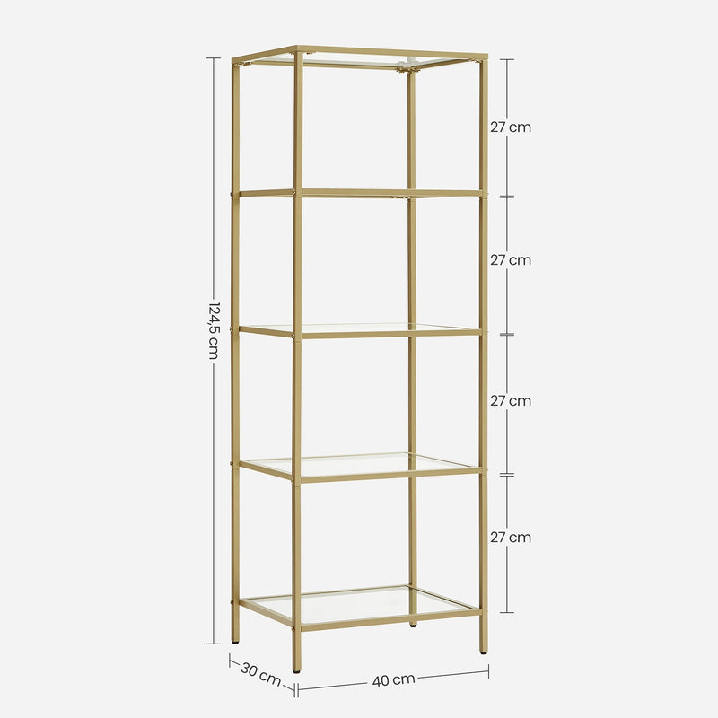 Staande plank - Boekenkast - Badkamer kast - 5 niveaus - Stalen frame - Goud