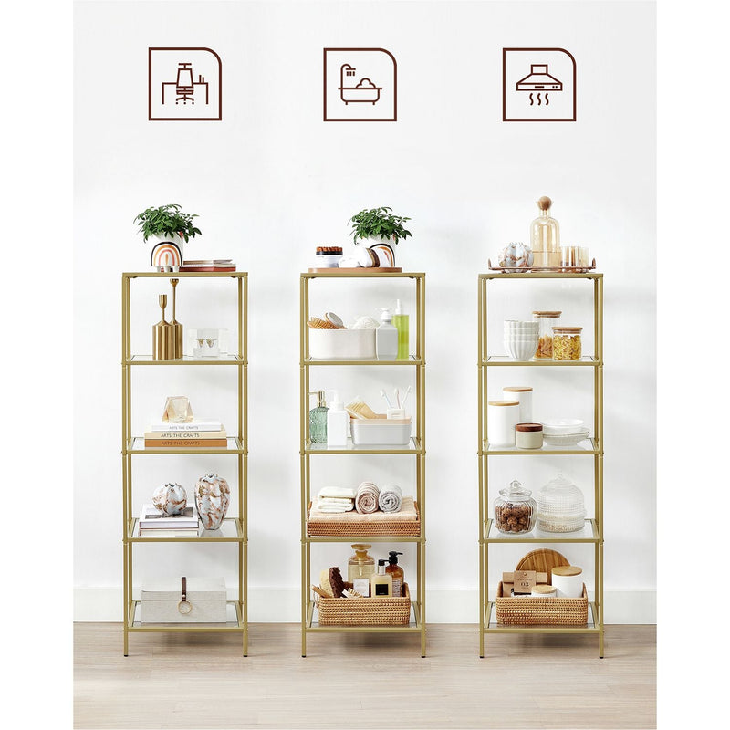 Staande plank - Boekenkast - Badkamer kast - 5 niveaus - Stalen frame - Goud