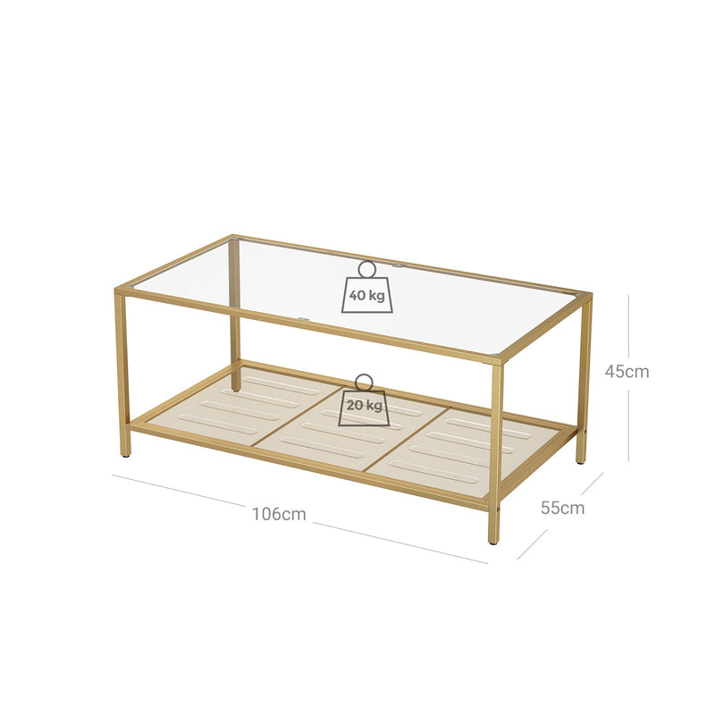 Soffbord - sidobord - med härdat glasblad - metallram - guld