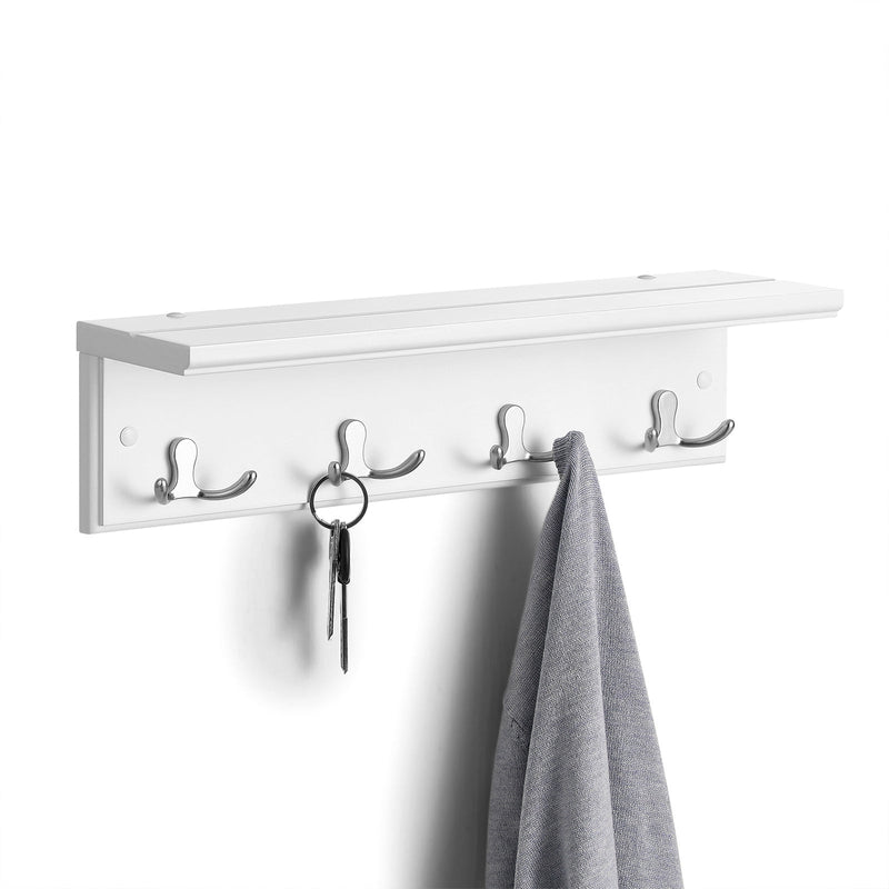 Wall Coat Rack - Hall Coat Rack - med 4 dubbla krokar - med hyllor - vita - vitt