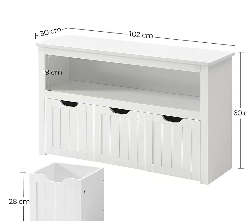 Stockage de jouets - armoire de rangement - avec roues - 3 compartiments - blanc