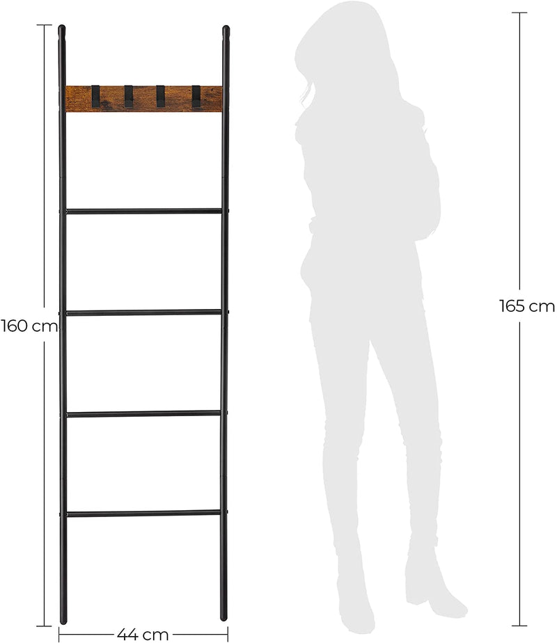 Pyyheteline - tikkaatteline - laiha teline - 5 tasoa - 44 x 160 cm - metallirunko - ruskea musta