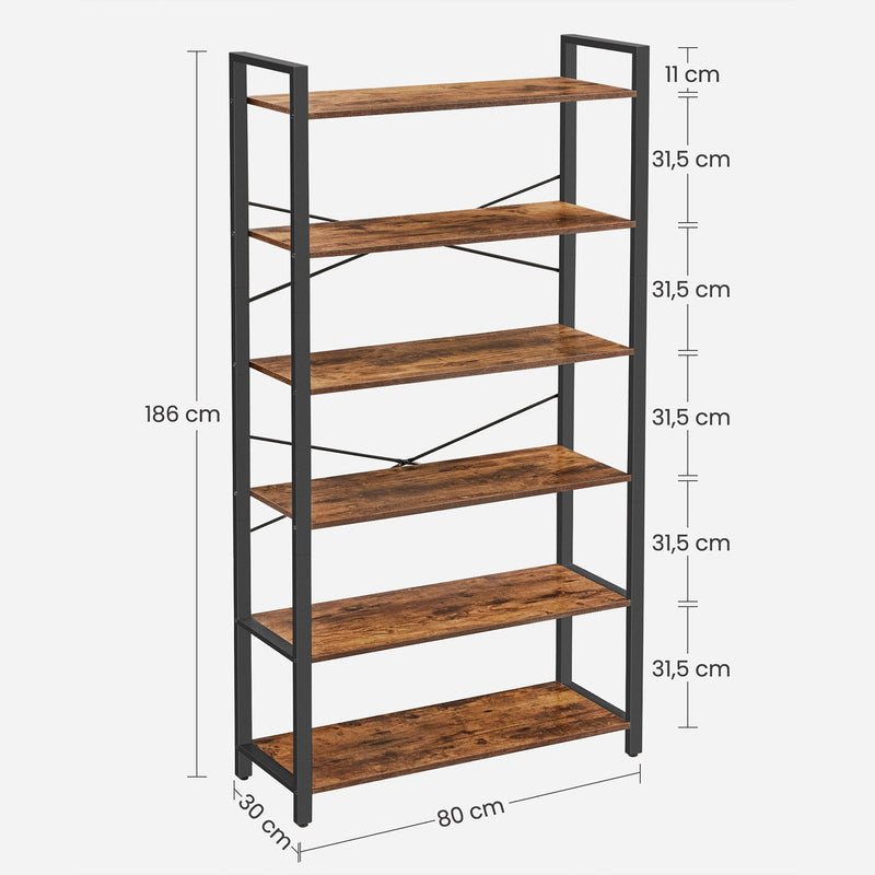 Bogreol - med 6 niveauer - 30 x 120 x 172,5 cm - brun -sort