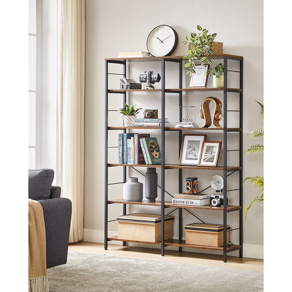 Bibliotecă - cu 6 niveluri - 30 x 120 x 172,5 cm - maro -black