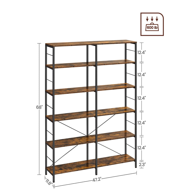 Bogreol - med 6 niveauer - 30 x 120 x 172,5 cm - brun -sort