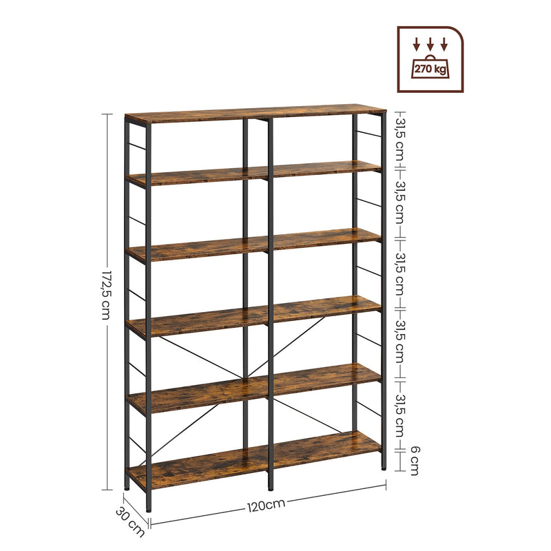 Boekenkast - Met 6 niveaus - 30 x 120 x 172,5 cm - Bruin-zwart