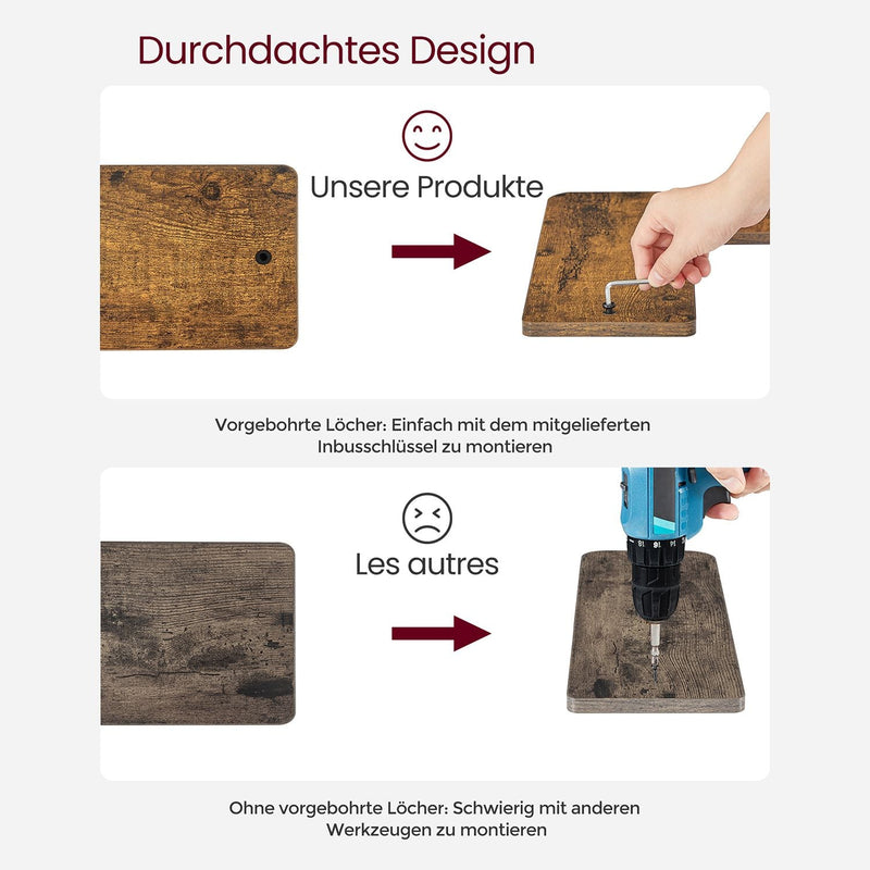 L-vormige hoekplank - Wandplanken -  Set van 2 - Bruin - Industrieel design