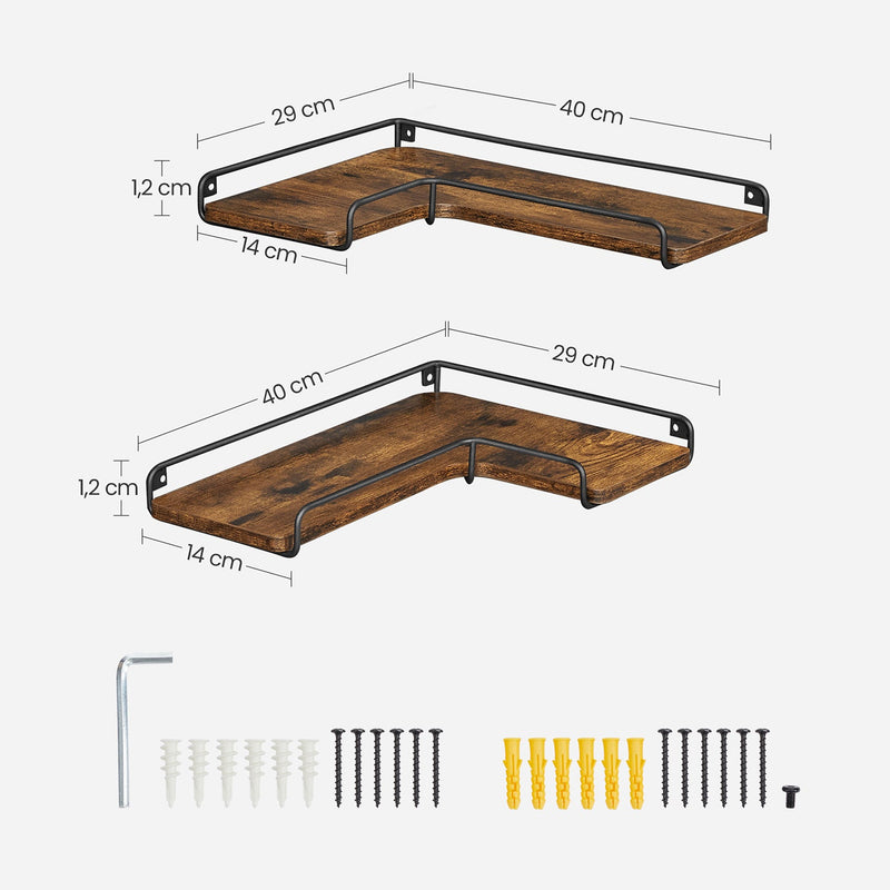 L -formad hörnbräda - vägghyllor - uppsättning av 2 - brun - industriell design