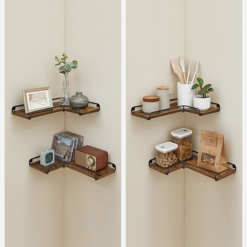 L-vormige hoekplank - Wandplanken -  Set van 2 - Bruin - Industrieel design