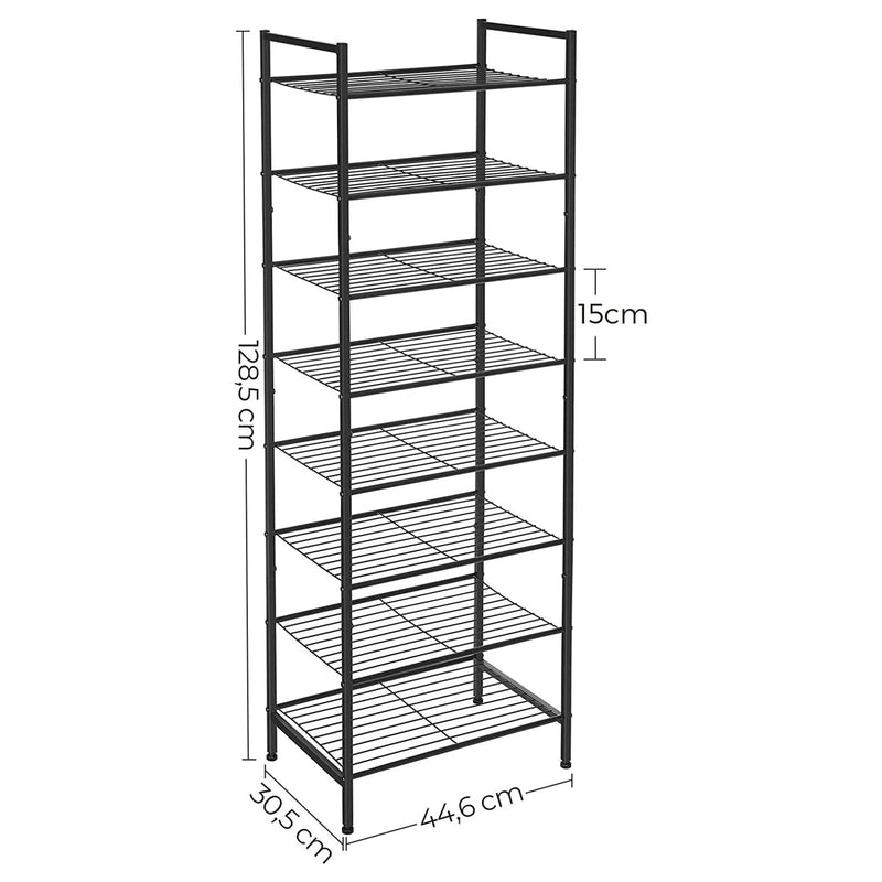 Rack à chaussures - armoire à chaussures - avec 8 niveaux - étroites - pour 16-24 paires de chaussures - Rack en métal - noir