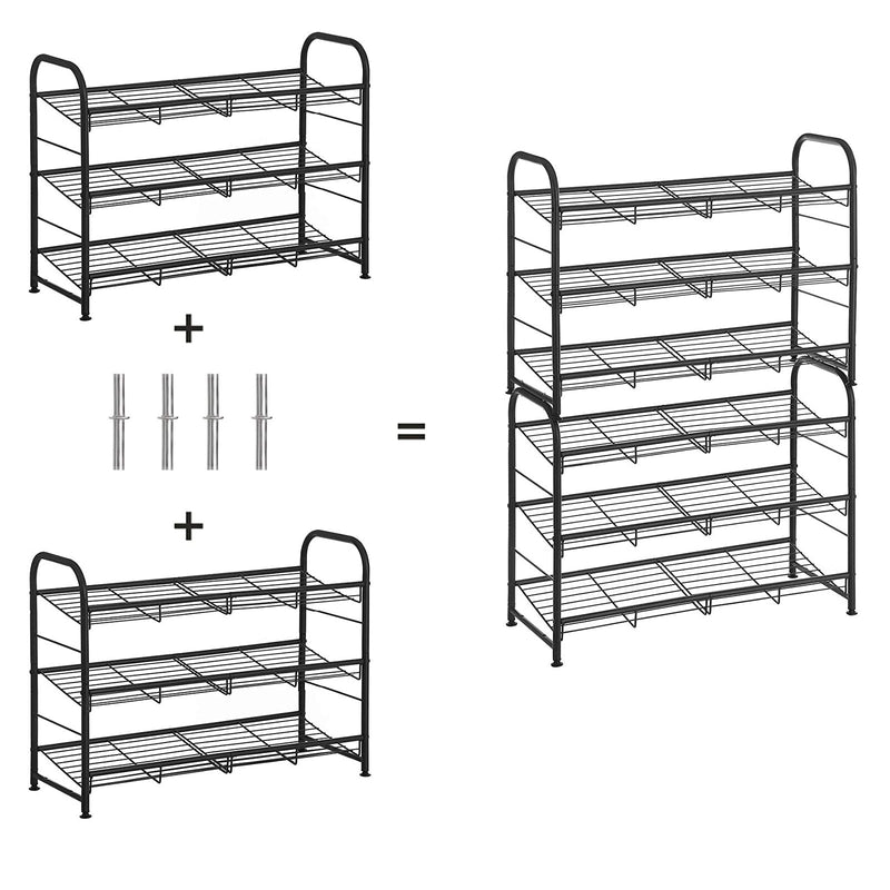 Shoe Rack - Shoe Storage - med 3 hyllor - förvaringsställ - Steel - Svart