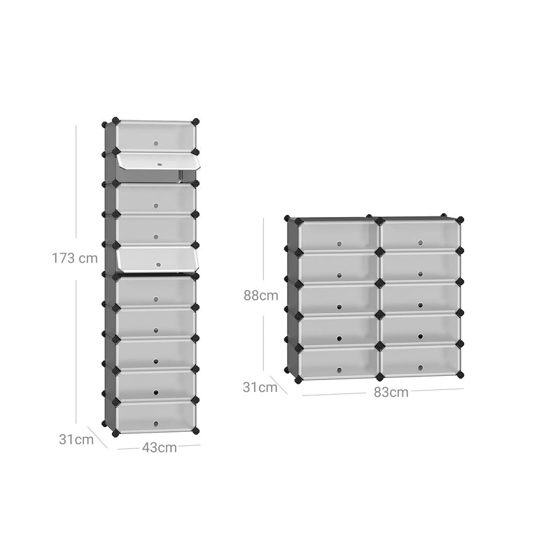 Sko rack - Rektangulær opbevaringsarrangør - Modulær opbevaringsplade - med 10 slots - 40 x 30 x 17 cm