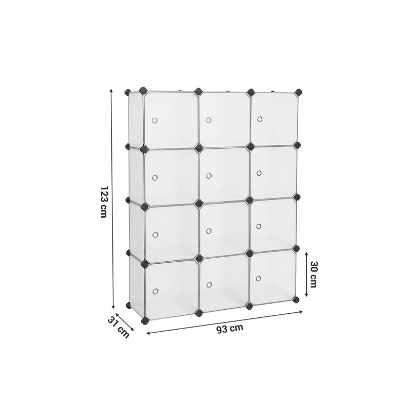 Racking System - Storage Cabinet - Med 12 rum - sko rack - fra plast - med døre - garderobe