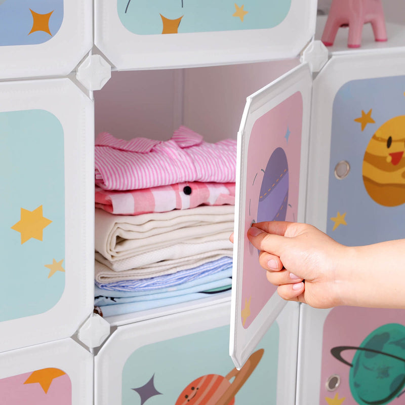 Système de rack - avec 10 cubes - armoire de rangement pour enfants - Rack à chaussures - armoire avec portes - 123 x 31 x 123 cm - blanc