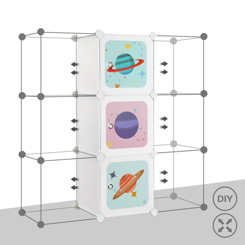 Reksysteem - Met 10 kubussen - Opbergkast voor kinderen - Schoenenrek - Kast met deuren - 123 x 31 x 123 cm - Wit