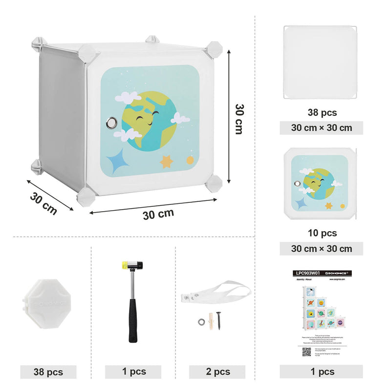 Reksysteem - Met 10 kubussen - Opbergkast voor kinderen - Schoenenrek - Kast met deuren - 123 x 31 x 123 cm - Wit